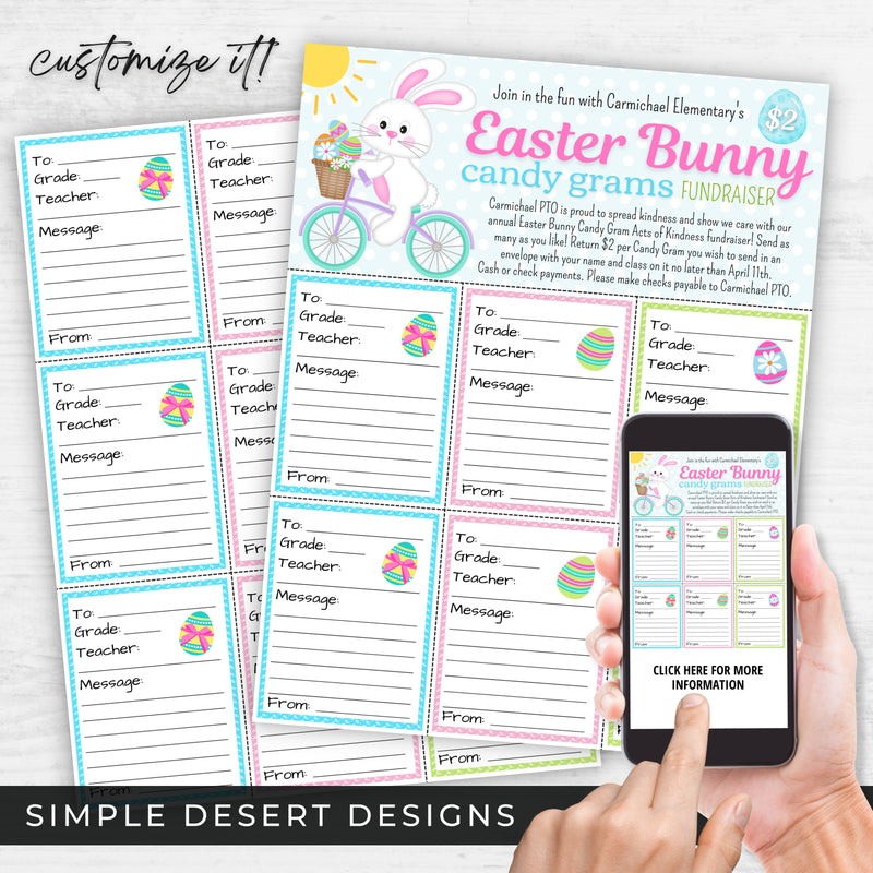 easter bunny theme candy gram fundraiser flyers and candy gram sheets