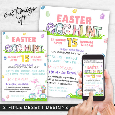 cute spring easter egg hunt flyer invitations in 3 sizes plus digital e invites