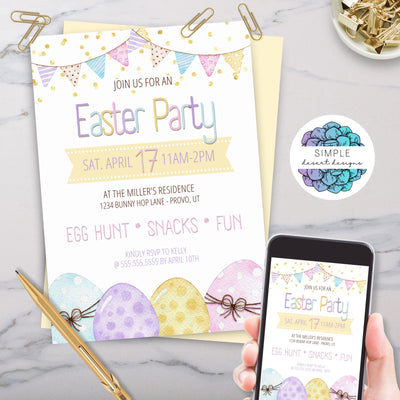 cute pastel easter party invitation for school church kids party