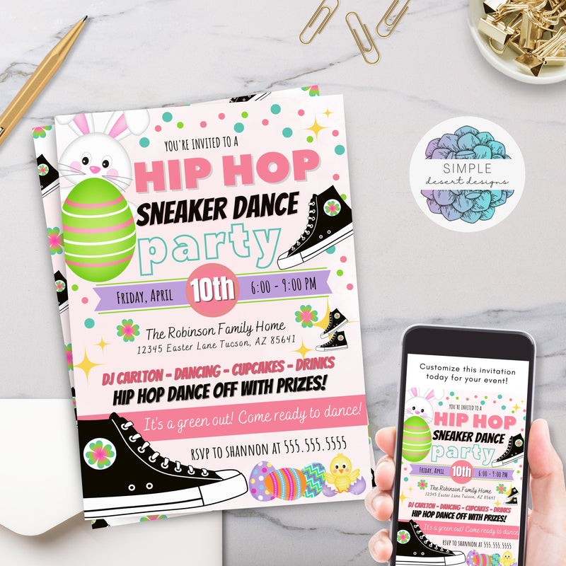 unique easter hip hop party invitation for dance party or sneaker donation event invitations