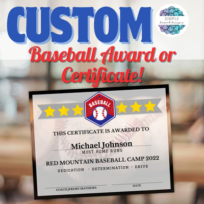 Create professional awards or certificates with a baseball theme and customized colors