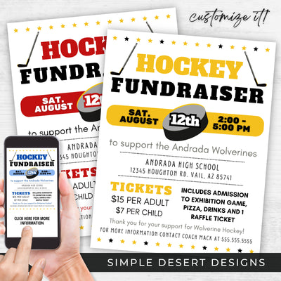 customizable colors diy hockey fundraiser flyers