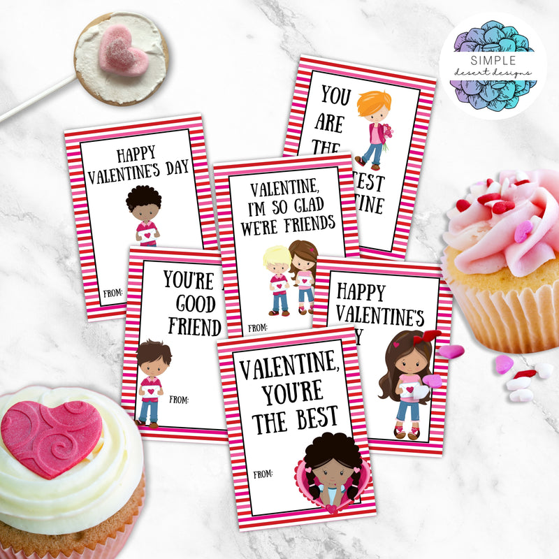 personalized valentines for kids wth many skin tones and hair colors for classroom valentines card exchange