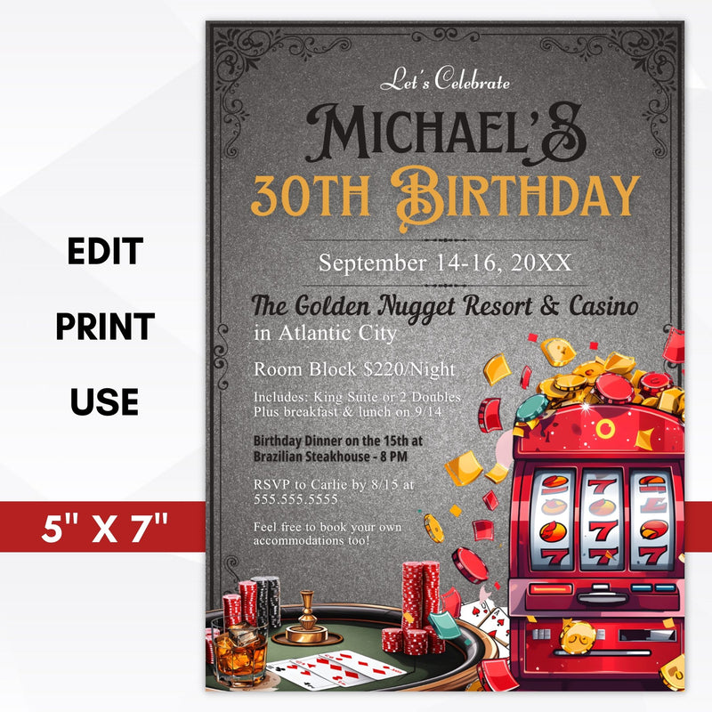 elegant casino slot machine poker night party invitations