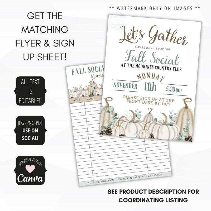 mondern elegant fall farmhouse theme flyer and sign up sheet