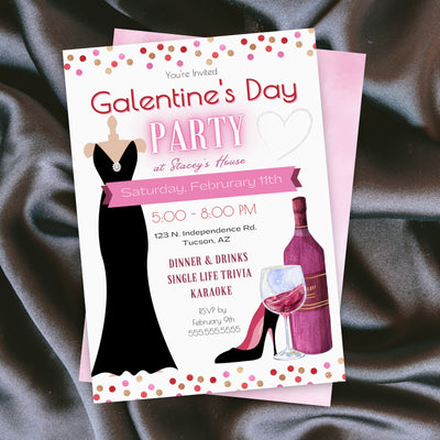 elegant galentines day party invitations with modern typography for ladies night valentines party