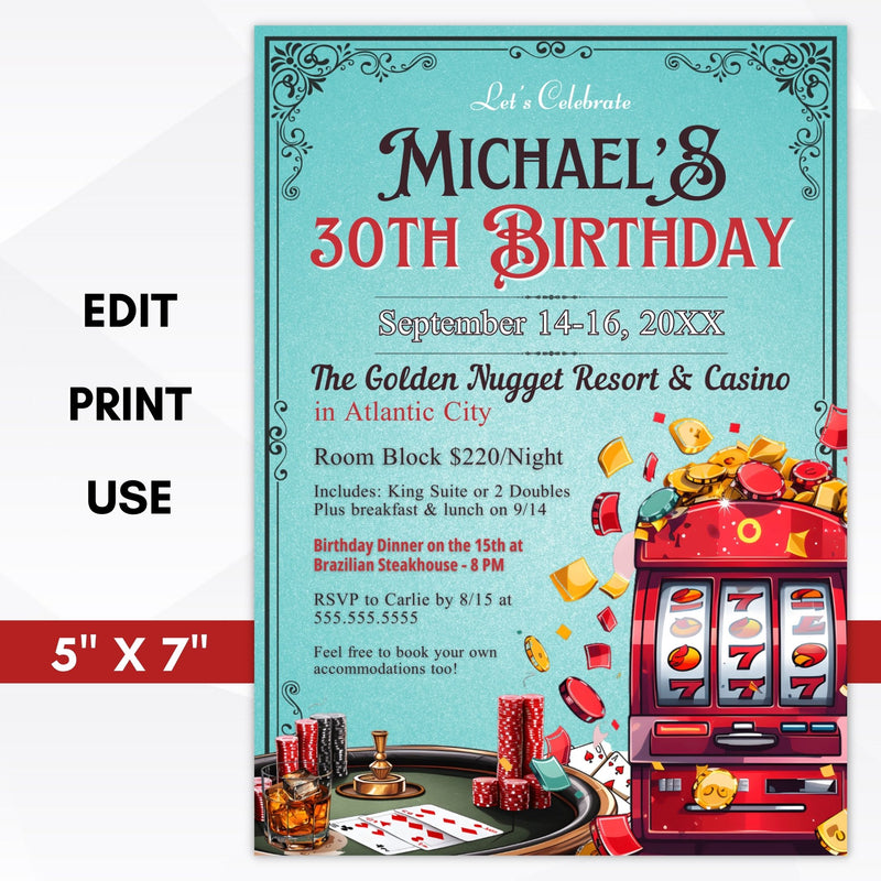 casino destination party invitations