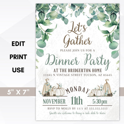 vintage lets gather fall pumpkin theme invitation