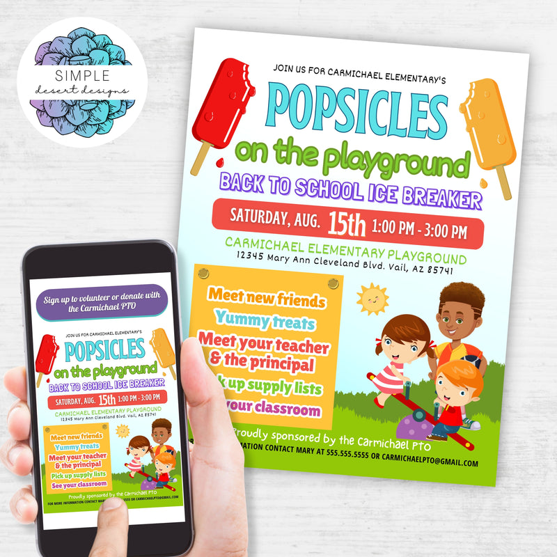 back to school meet the teacher popsicles on the playground event flyers