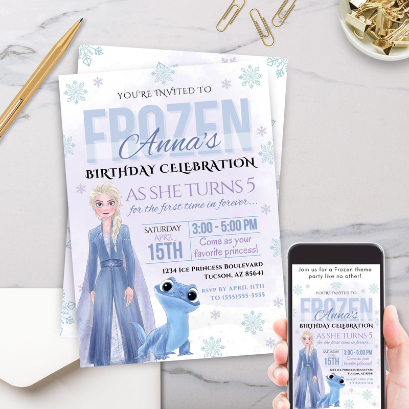 cute frozen theme elsa princess birthday party invitation