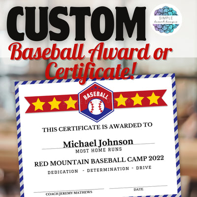 personalized baseball awards certificates for end of season summer spring training camp