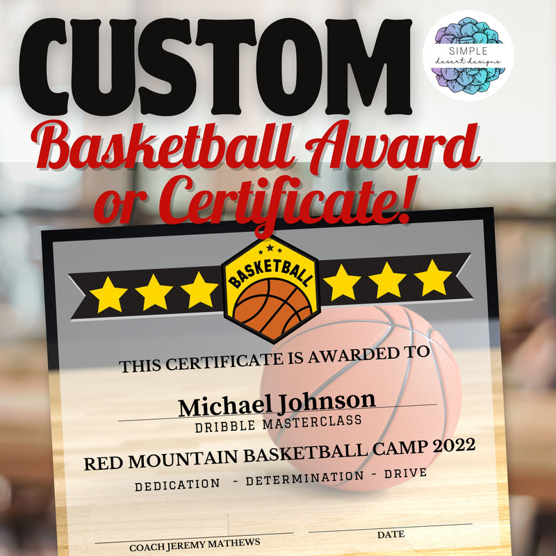 personalized end of season basketball awards certificates