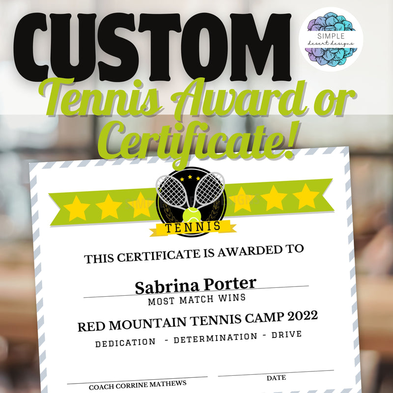 tennis certificates for coaches and end of season awards