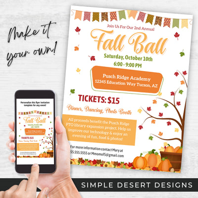 festive fall ball school dance fundraiser gala flyers set