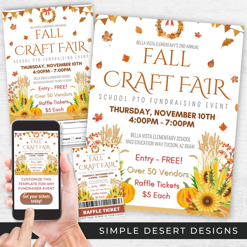 fall theme fundraiser flyers poster ticket template social media template invitation bundle