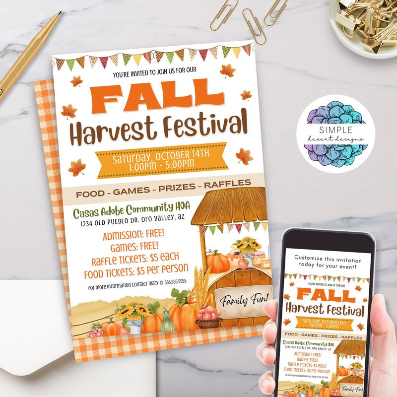 personalized fall harvest festival pumpkin patch church event school fundraiser invitations