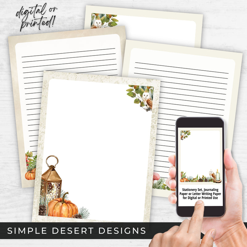 digital or printable stationery paper for letter writing journaling with fall lights theme