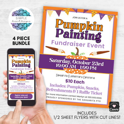 bright colorful pumpkin painting party invitations for school fundraiser or church event