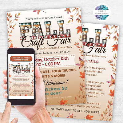 fall craft fair or fundraiser event flyer with additional information page for digital or printed use