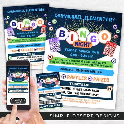 bingo night fundraiser bundle for school church or community bingo event invitations