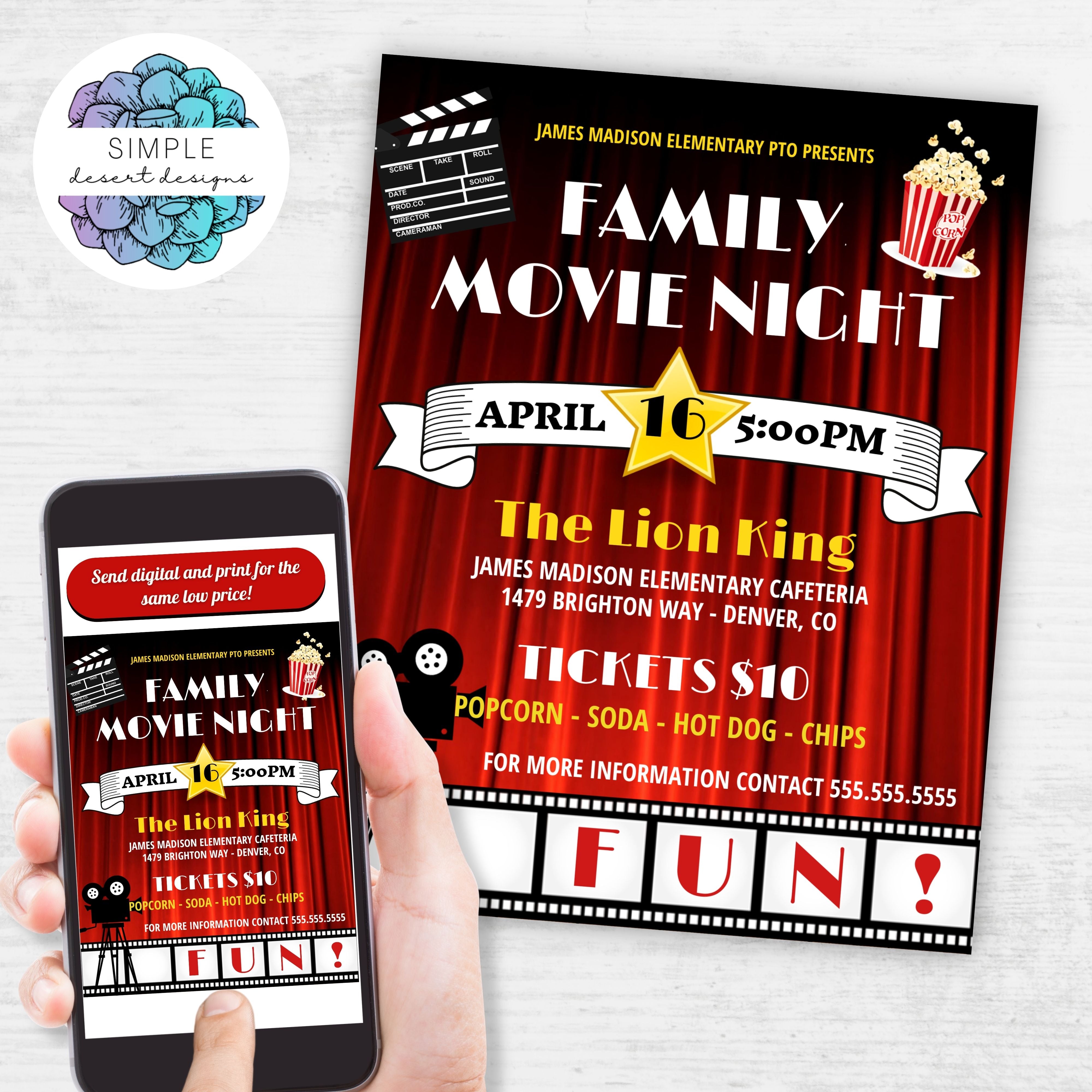 Family Movie Night Fundraiser Flyer Set – Simple Desert Designs