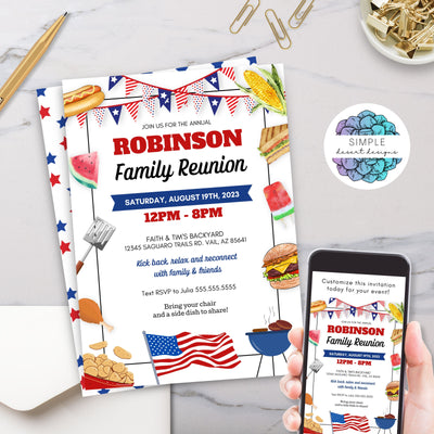 patriotic barbeque birthday party cookout invitations