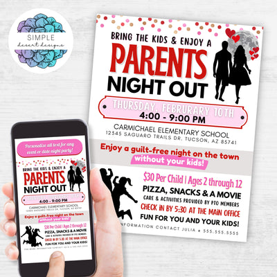 valentines day parents night out flyer template