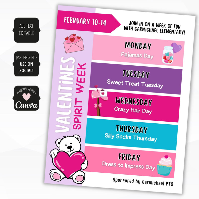 send your valentines theme spirit week flyers digital or print