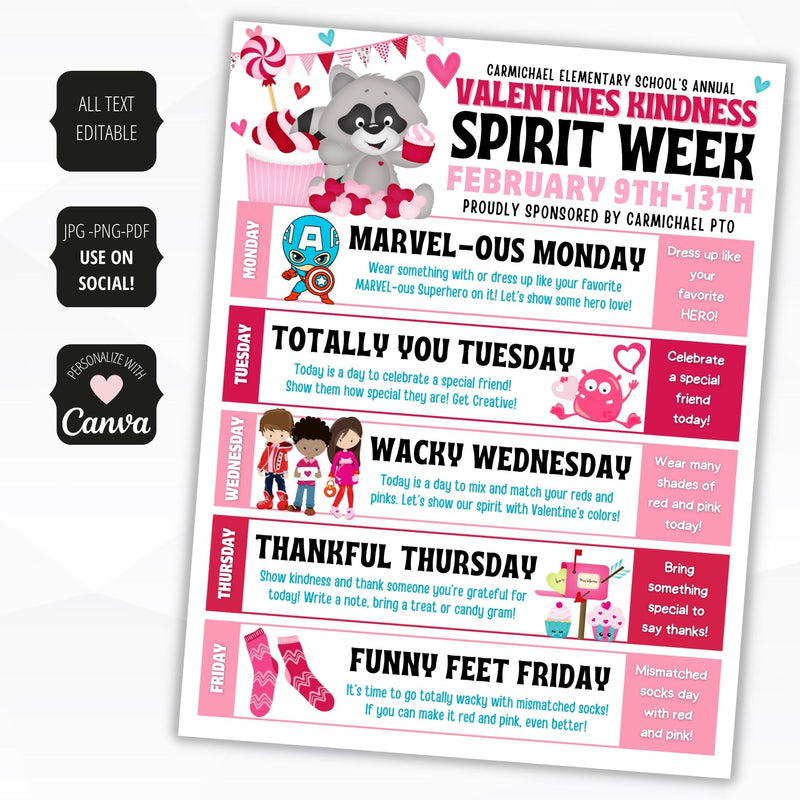 printable and digital valentines week flyer templates for schools and work