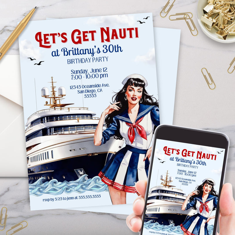 nautical birthday party invitations for flirty thirty or any age printed and digital