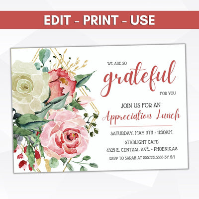 floral appreciation luncheon invitation wildflowers lunch brunch dinner invite