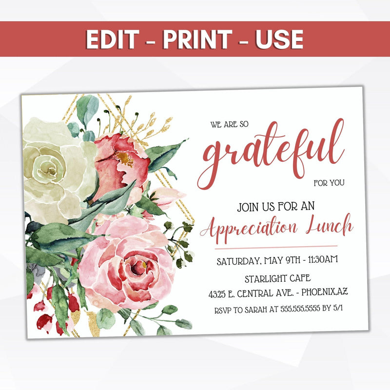 floral appreciation luncheon invitation wildflowers lunch brunch dinner invite