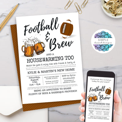 football and beer party invitation for watch party birthday party or house warming