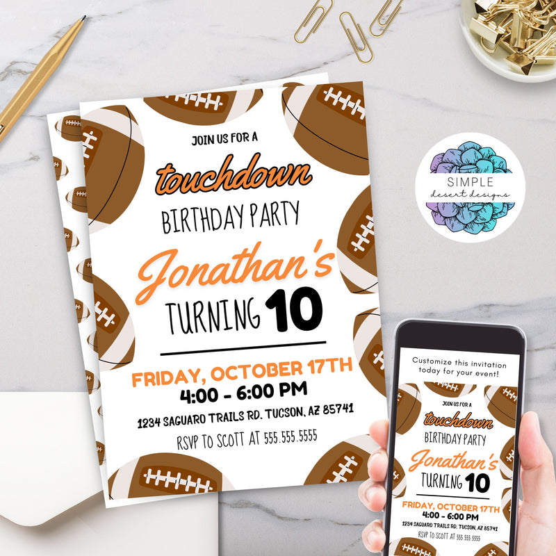 football party invitation with tons of space for party details