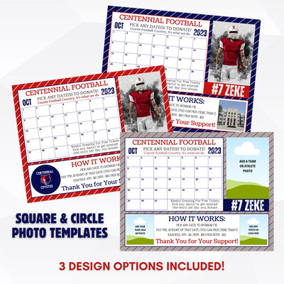 custom diy calendar template for sports fundraising with photo logo and team photo space