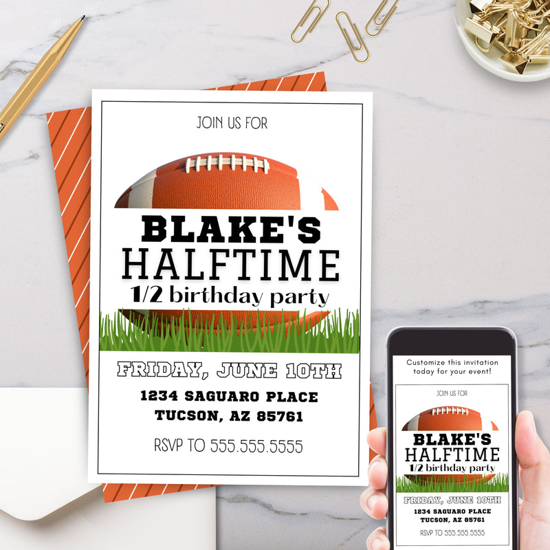 half birthday football halftime birthday party invitation