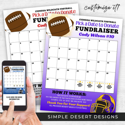 football calendar fundraiser template with customizable colors and text