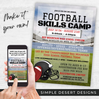 customizable football camp flyers for summer camp promotions