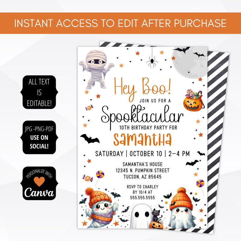 printable halloween birthday party invitation templates