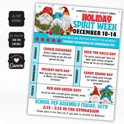 cute holiday spirit week flyer templates