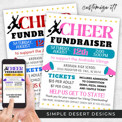 customizable cheerleader fundraiser flyers with space for all of your fundraising event details