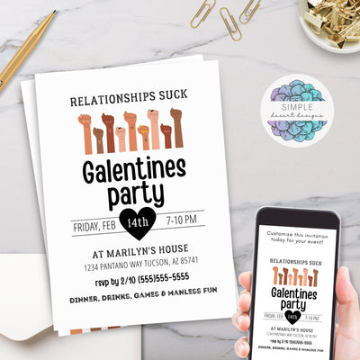 funny galentines party invitation no men invited relationships suck breakup support party invites