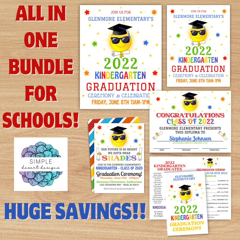 cute kindergarten graduation theme bundle for school classroom graduation celebration party ceremony