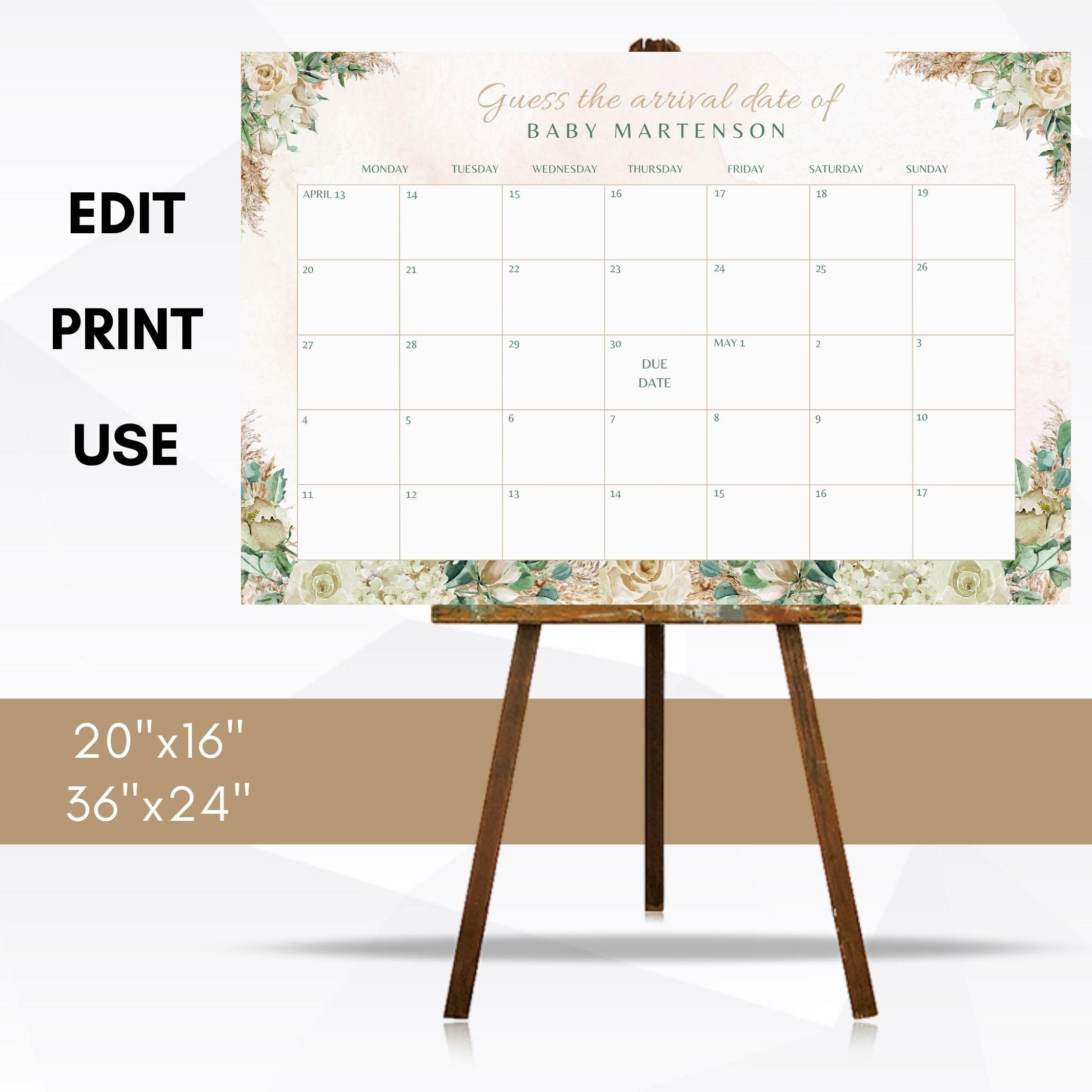 Gender Neutral Floral Due Date Calendar – Simple Desert Designs