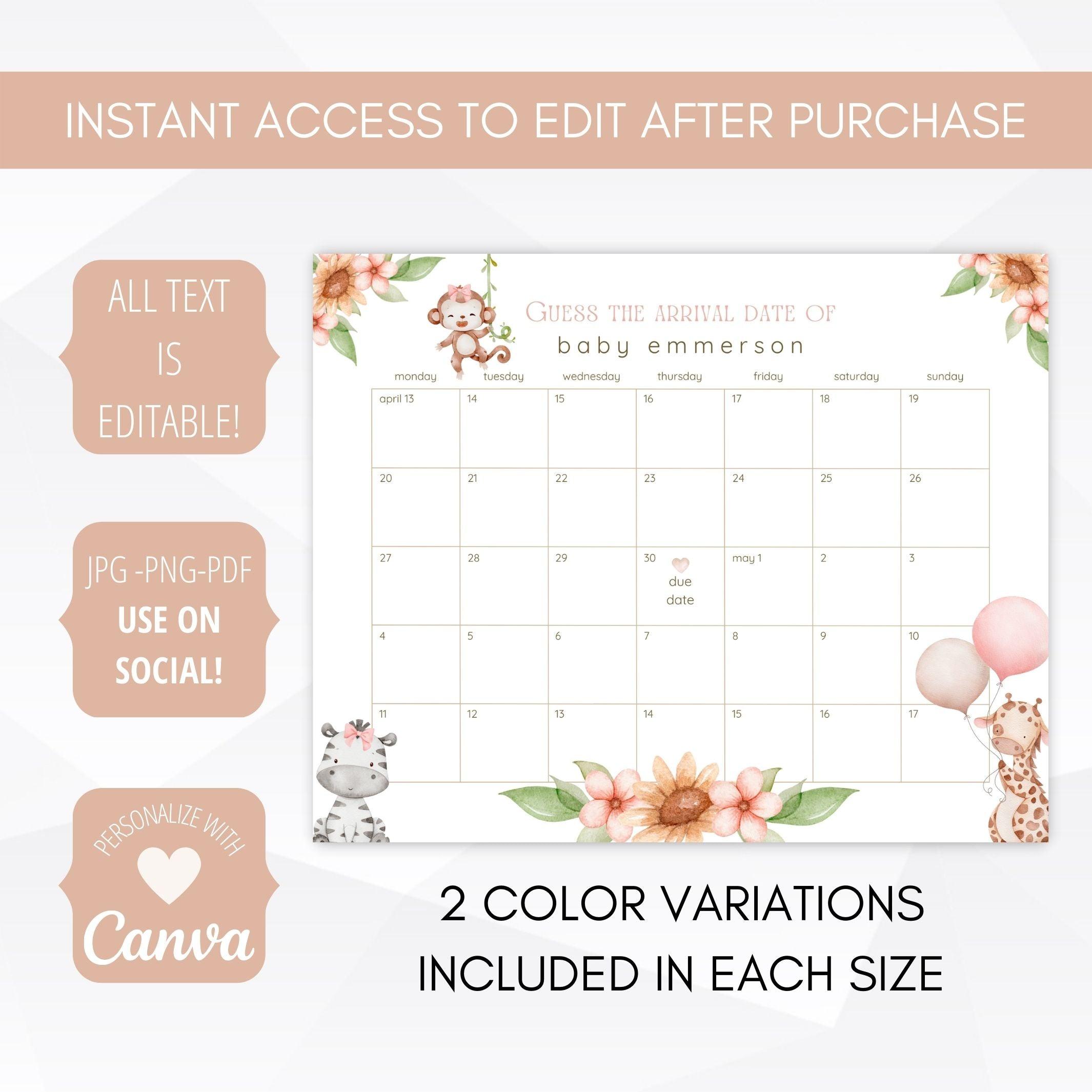 Free printable baby outlet due date calendar