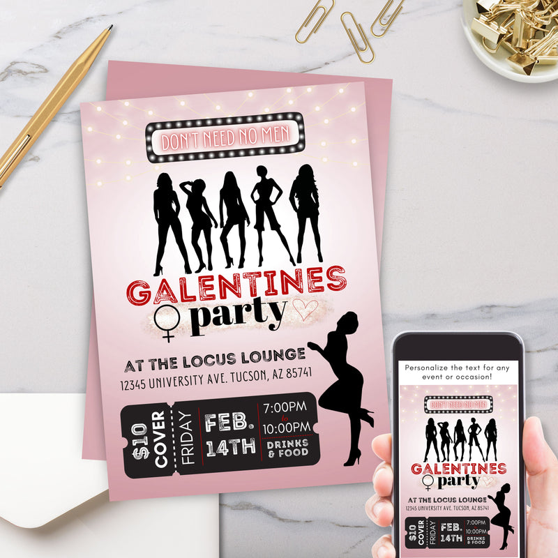 elegant galentines valentines day girls night party invitation