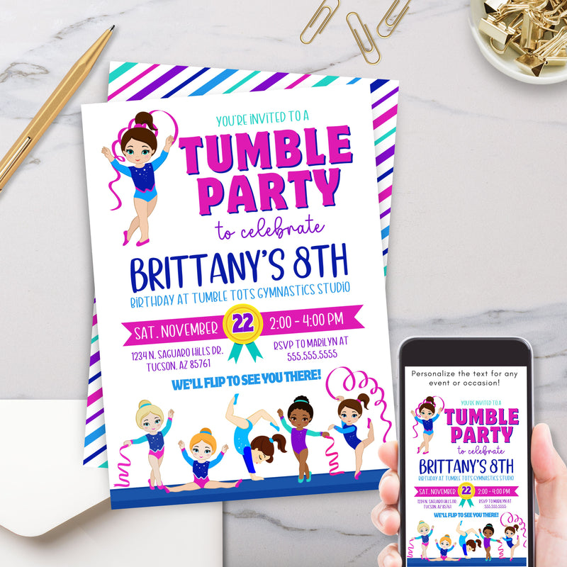 tumbling birthday party invitations