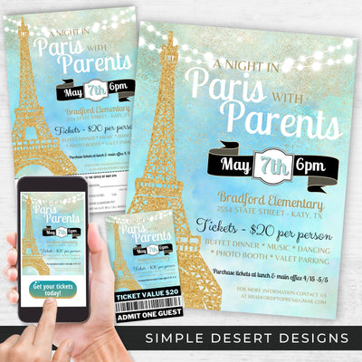 elegant teal blue and gold paris theme dance flyers ticket templates and more