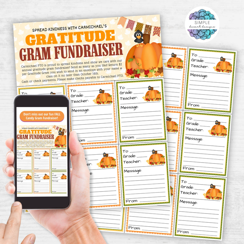 fall themed gratitude grams fundraiser flyer candy gram sheet