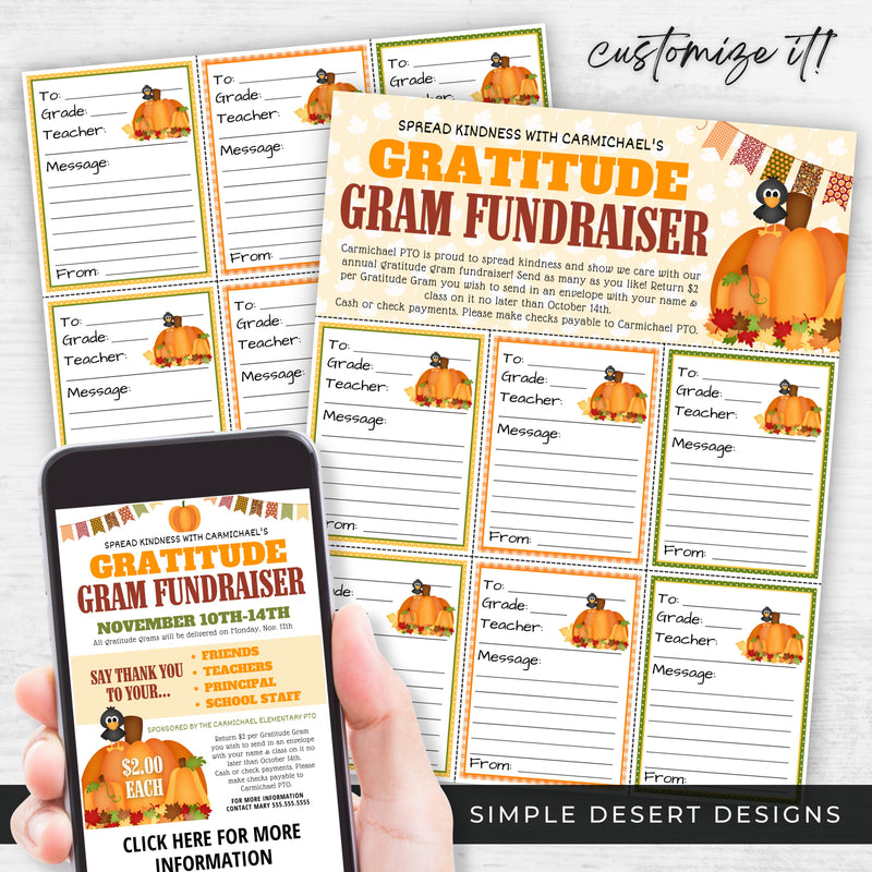 fall pumpkin themed gratitude grams for school church community fundraiser event or morale booster